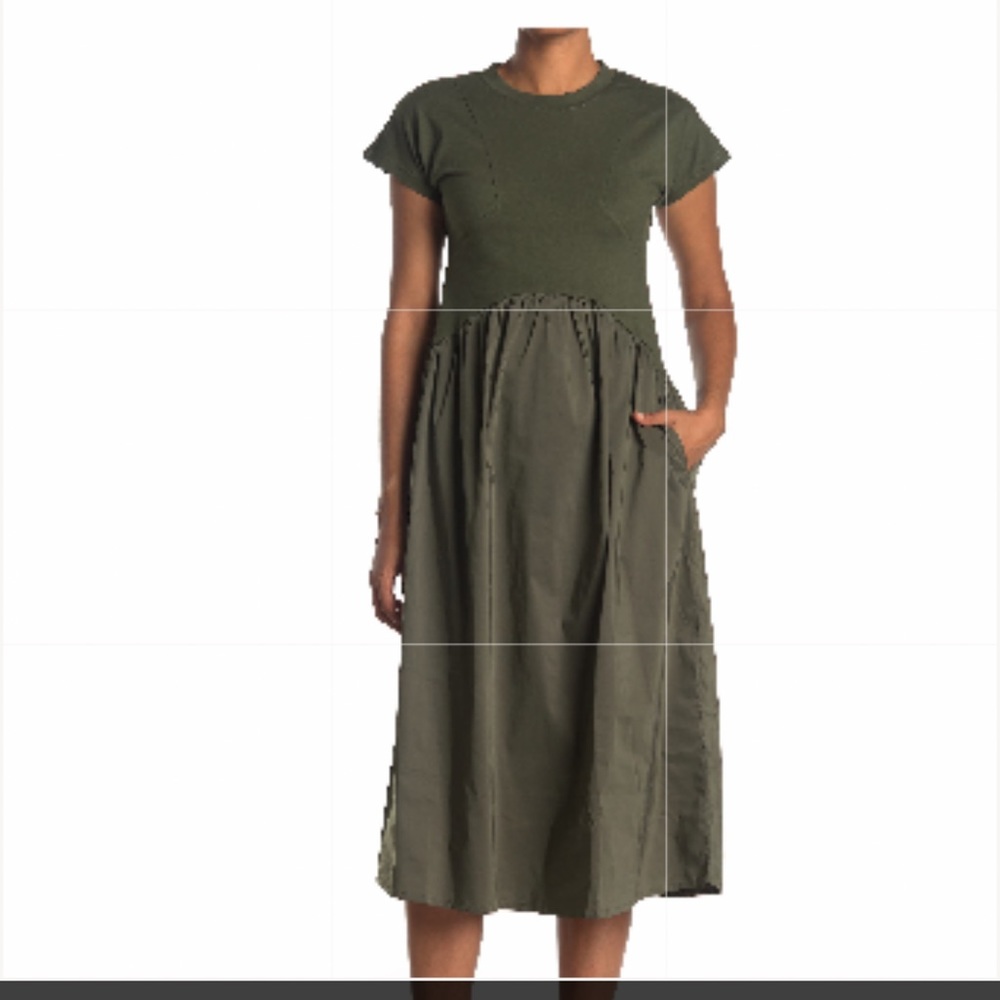 Melloday Mixed Media Short Sleeve Midi Dress Olive Size XL